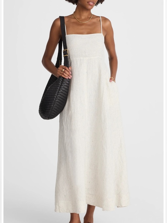 Madewell Dresses & Skirts - NWT Madewell Stripe Empire Waist Midi Dress in 100% Linen - Medium Cream